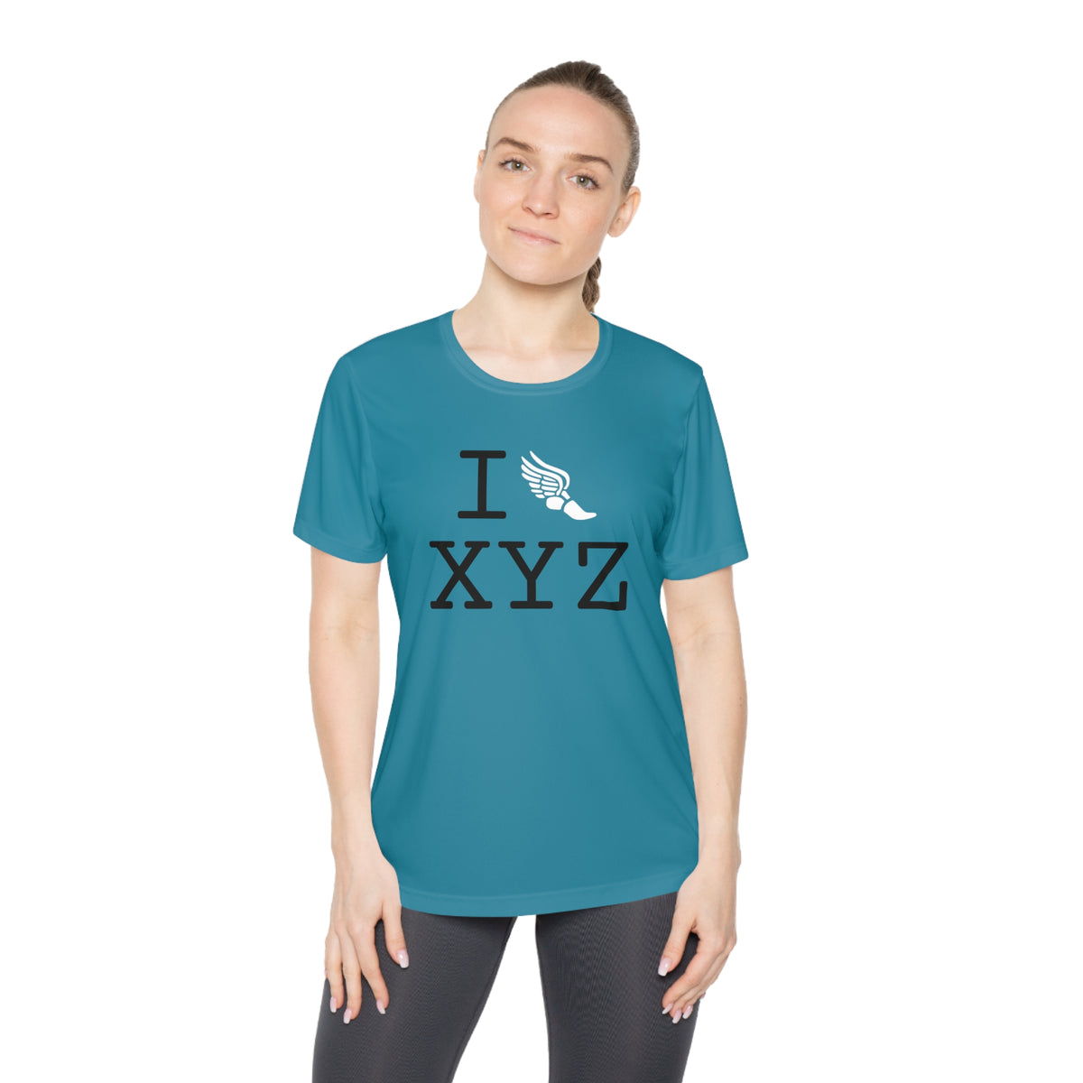 I Run women's athletic T, white logo