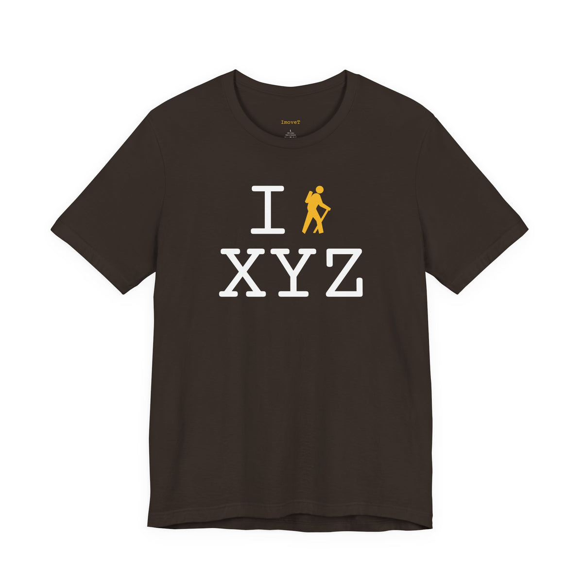 I Hike unisex T, yellow hiker