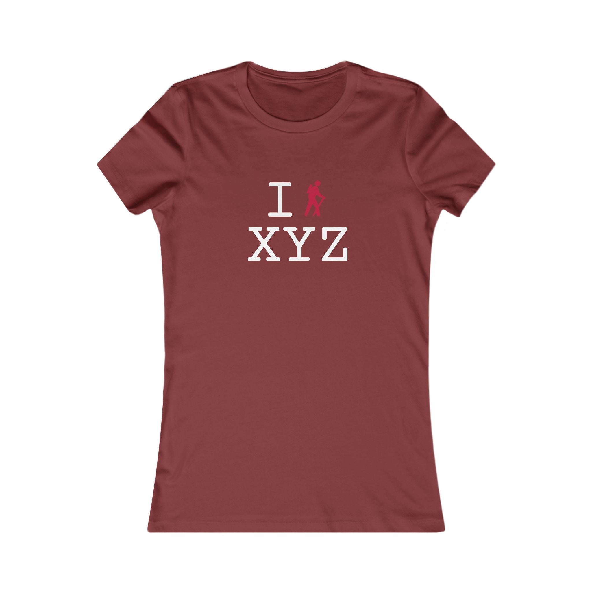 "I Hike ___" women's T, red hiker