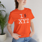 I Hike unisex T, maroon hiker