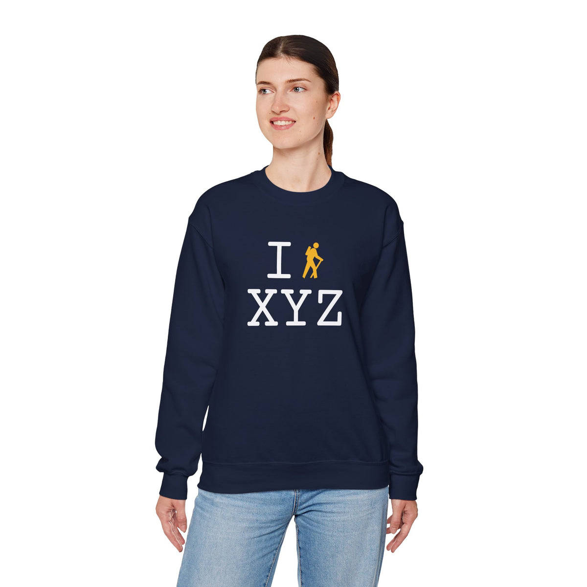I Hike sweatshirt, yellow hiker