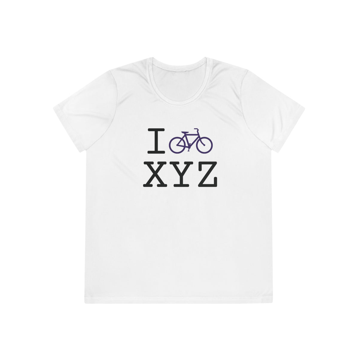 I Bike women's athletic T, purple bike