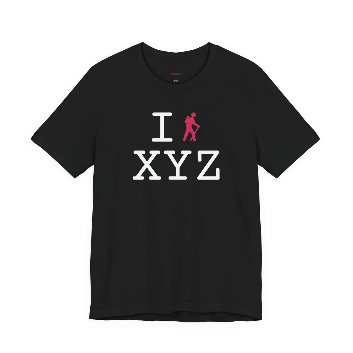 I Hike unisex T, hot pink hiker