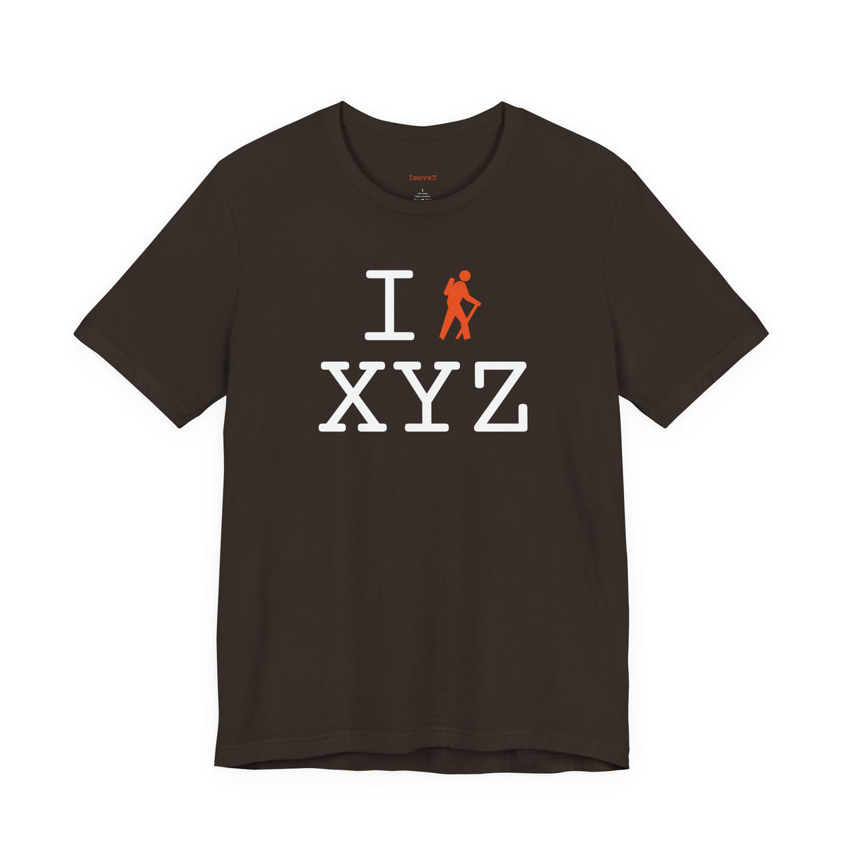 I Hike unisex T, orange hiker