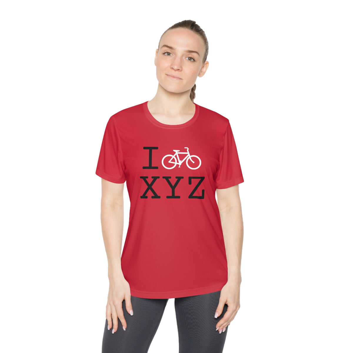 I Bike women's athletic T, white bike