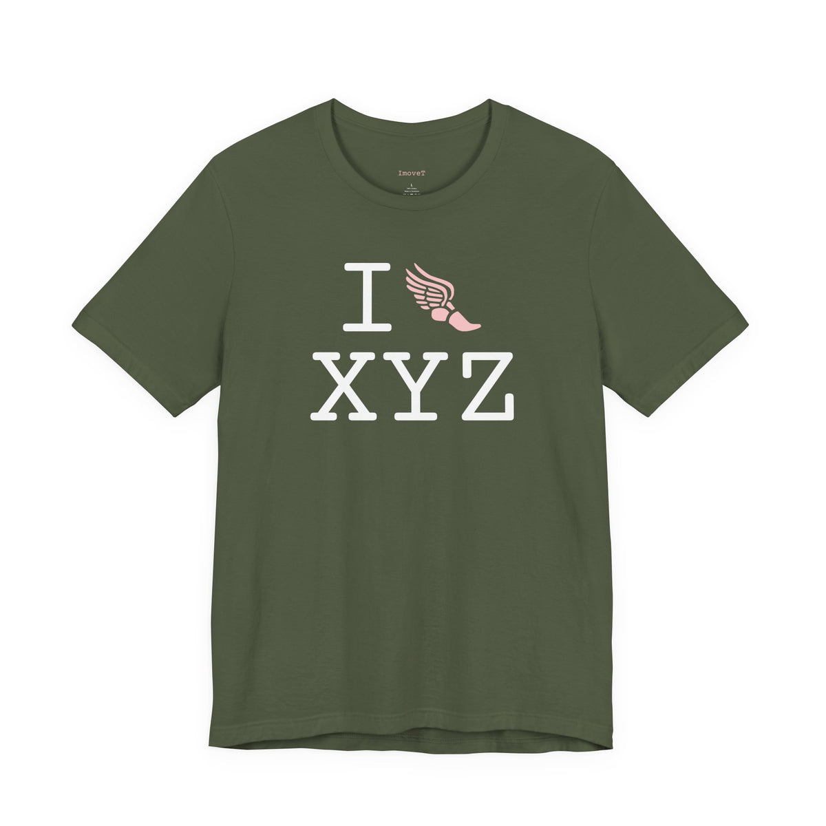 I Run unisex T, pink logo